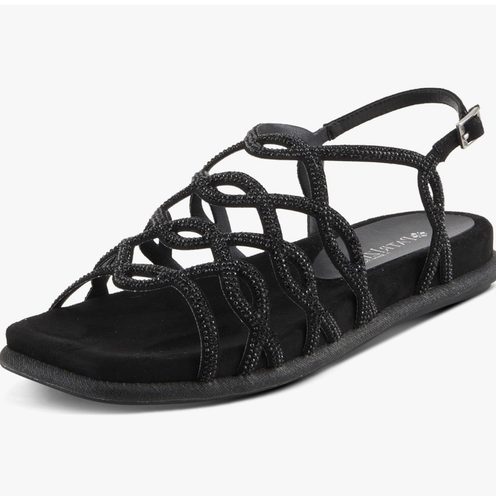 Patrizia by spring step glamgloss flat sandals black rhinestone strappy 39 / 8.5
